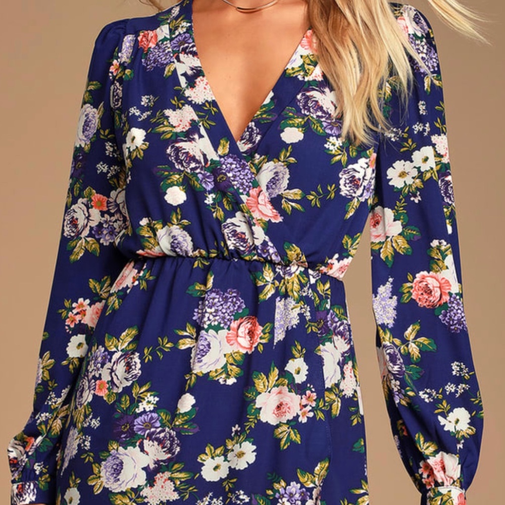 That's a Wrap Navy Blue Floral Print Dress
